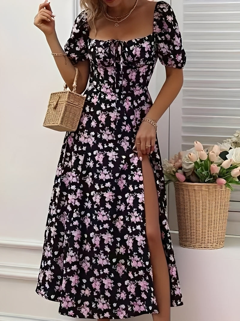 Jules - Women's Modern Floral Dress with Slit