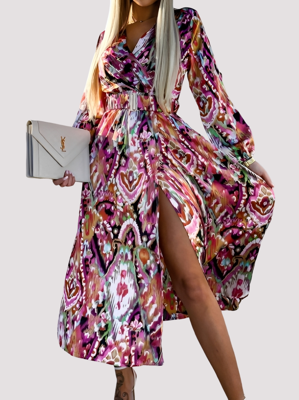 Alina - Stylish bohemian dress with high slit for women