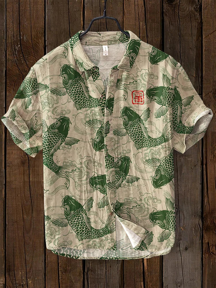 Ogie - Vintage Fish-Inspired Artist Design Linen Shirt