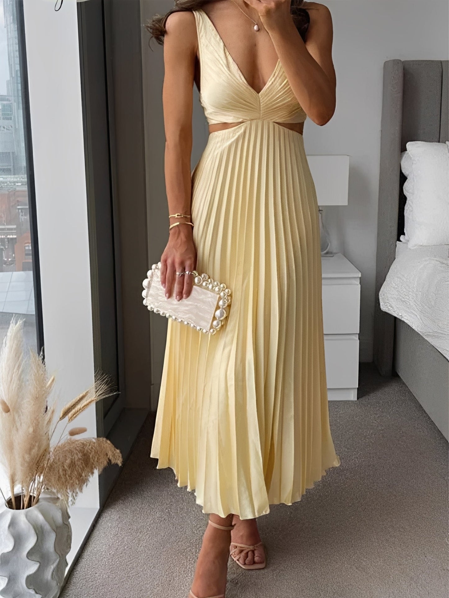 Jane - Elegant Pleated Dress with Hollow Waist for Women