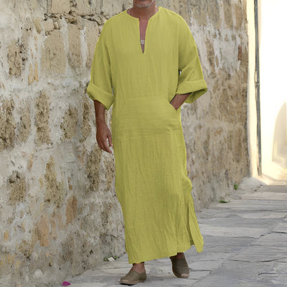 Josiah - Simple long shirt dress with slit for men