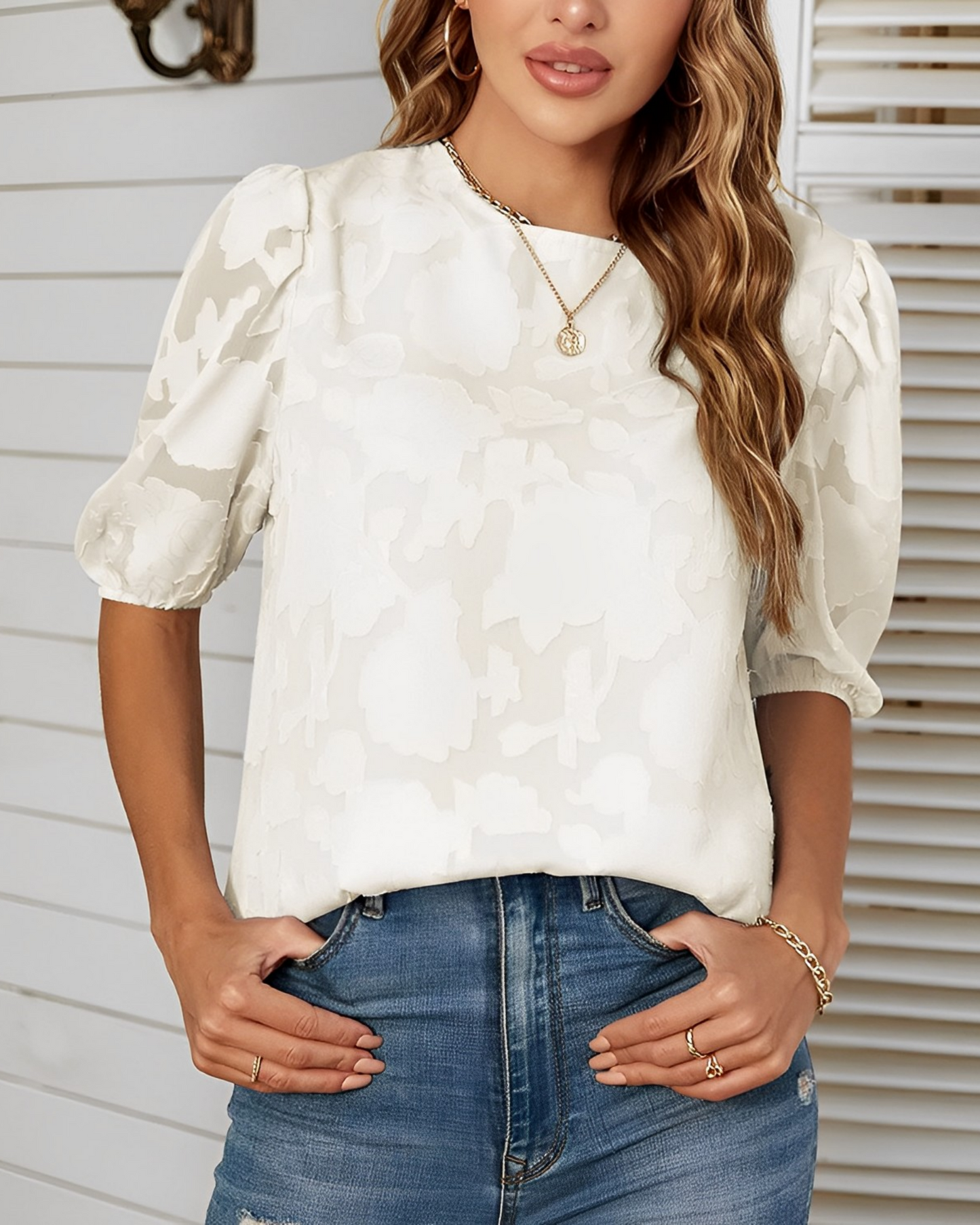 Dorrothea - Chiffon blouse with puff sleeves