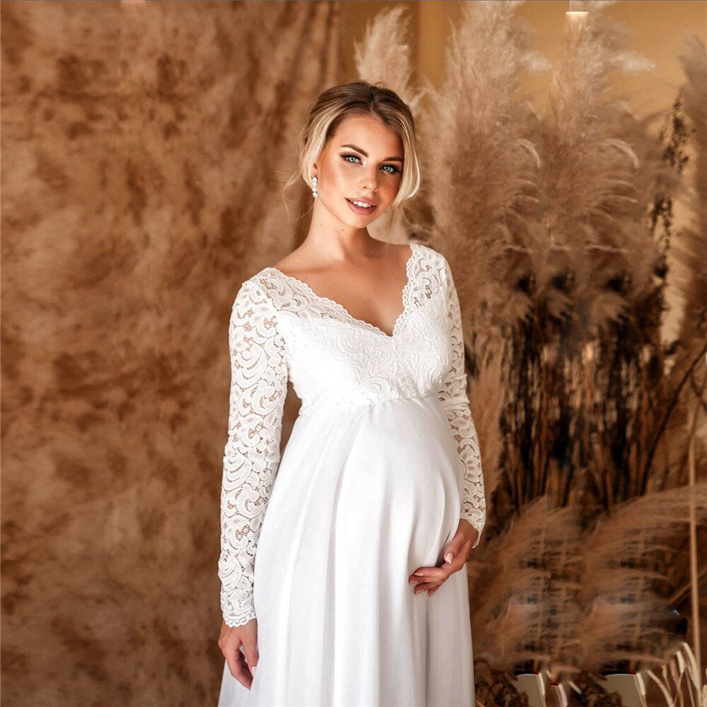 Ilaria - Long Maternity Dress from Lace
