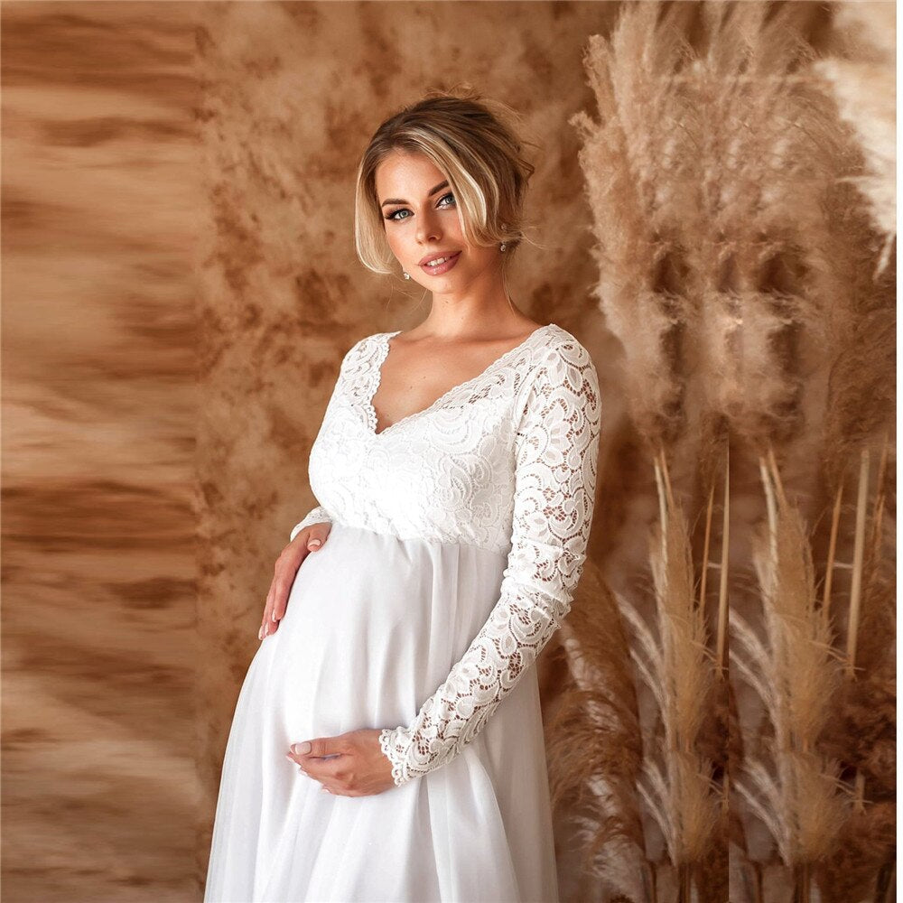 Ilaria - Long Maternity Dress from Lace
