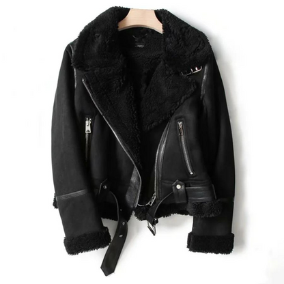 Macie – Leather Jacket with Sherpa Lining