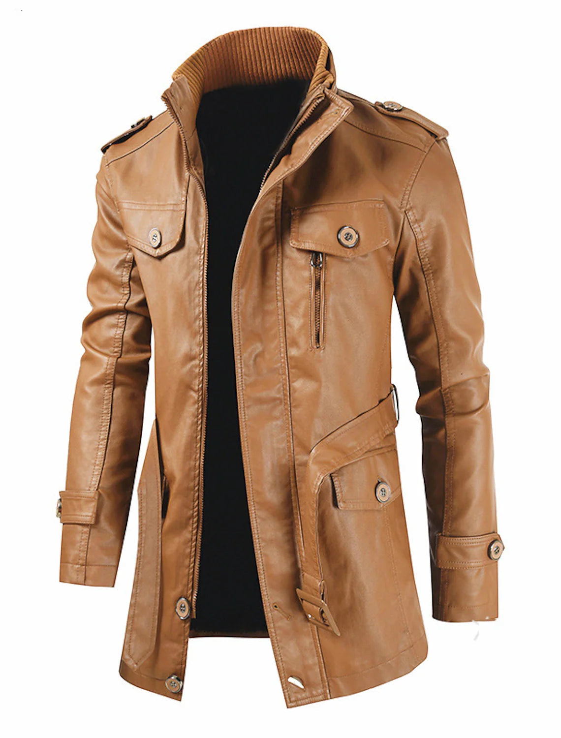 Uilleam - Men's Long Leather Jacket with a Personalized Touch
