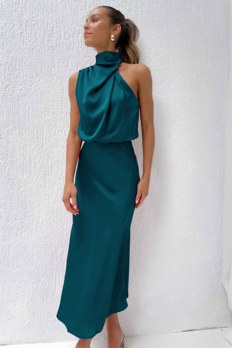 Elianna – Chic midi dress with uneven neckline