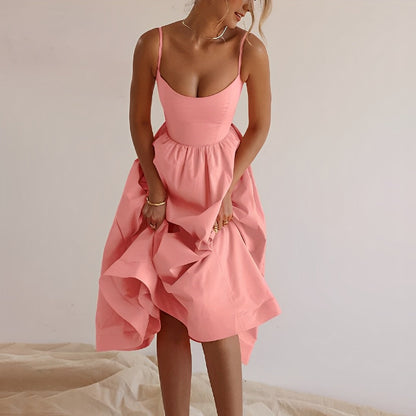 Fabiana - Women's Dress with Puff Accents, Thin Straps, and Ruffles