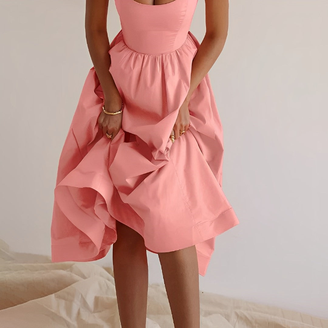 Fabiana - Women's Dress with Puff Accents, Thin Straps, and Ruffles