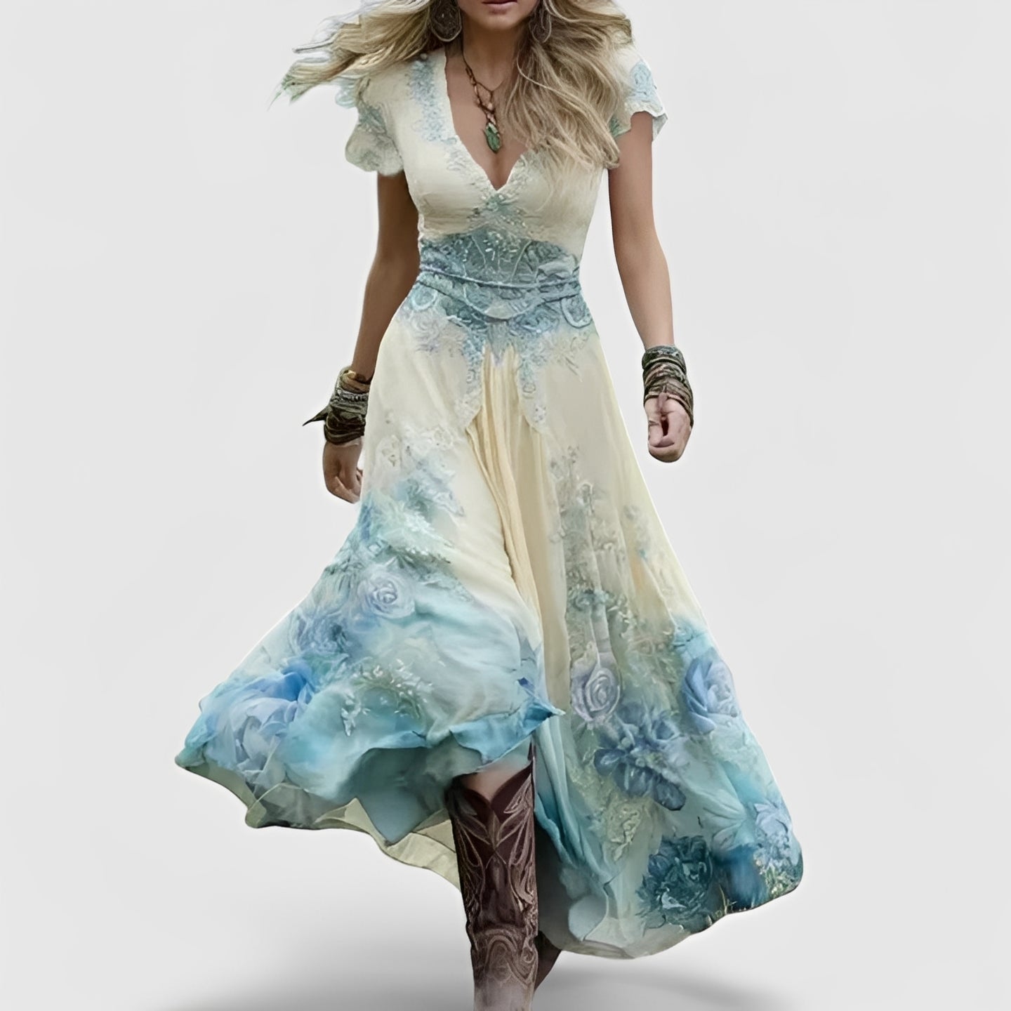 Lella – Chic Dress with Embroidery and V-Neck