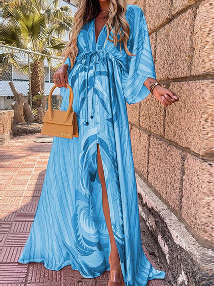 Romina - Flowing Maxi Dress with Belt at the Waist