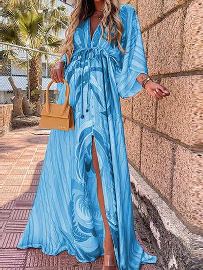 Romina - Flowing Maxi Dress with Belt at the Waist