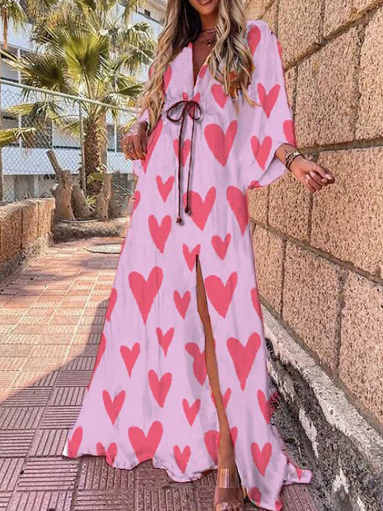 Rominna - Flowing Maxi Dress with Waist Belt