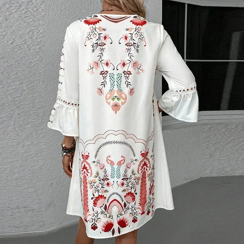 Iris – Dress with Hand-Embroidered V-Neck