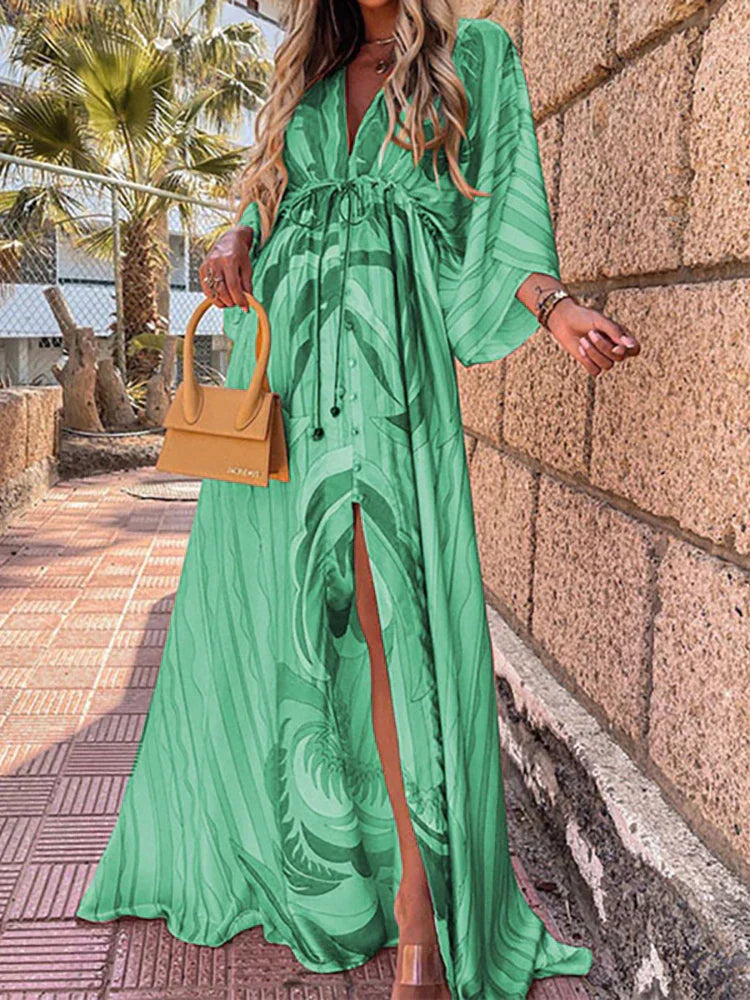 Rominna - Flowing Maxi Dress with Waist Belt