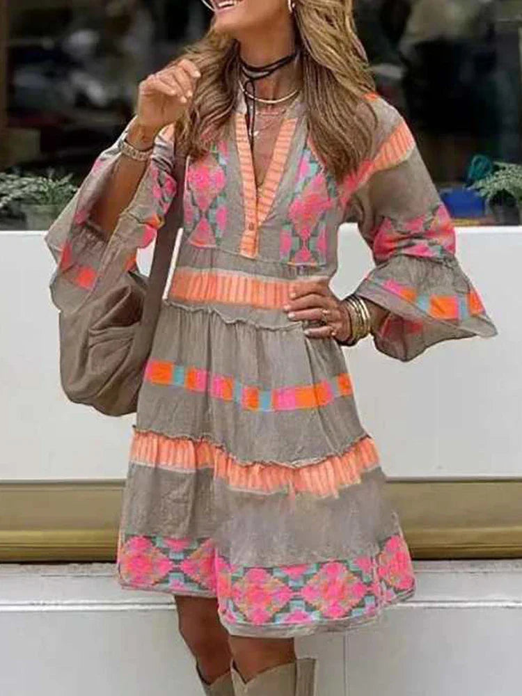 Iris – Dress with Hand-Embroidered V-Neck