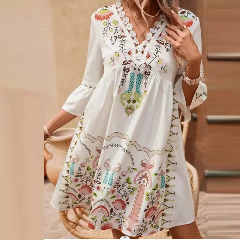 Iris – Dress with Hand-Embroidered V-Neck