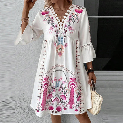 Iris – Dress with Hand-Embroidered V-Neck