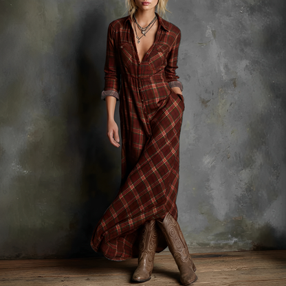 Libby - Casual Dress with Checkered Lapel for Women