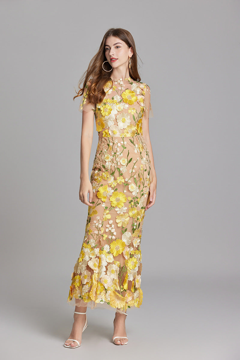 Andrea - Sheer maxi dress with delicate embroidery