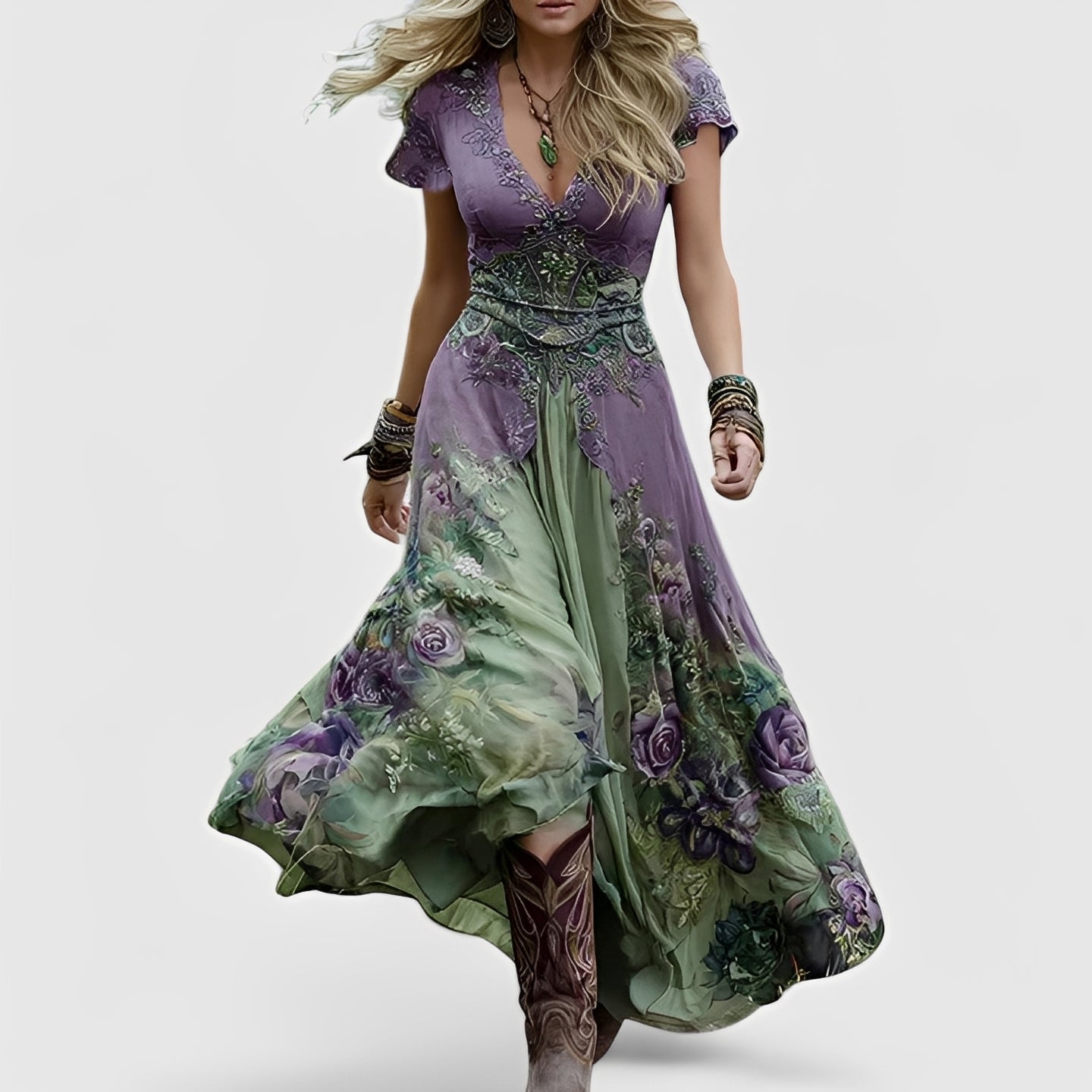 Lella – Chic Dress with Embroidery and V-Neck