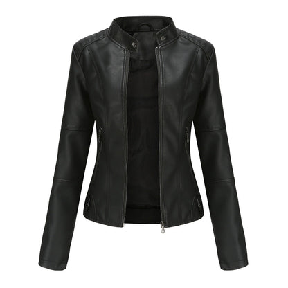 Claudia - Biker leather jacket with raised collar