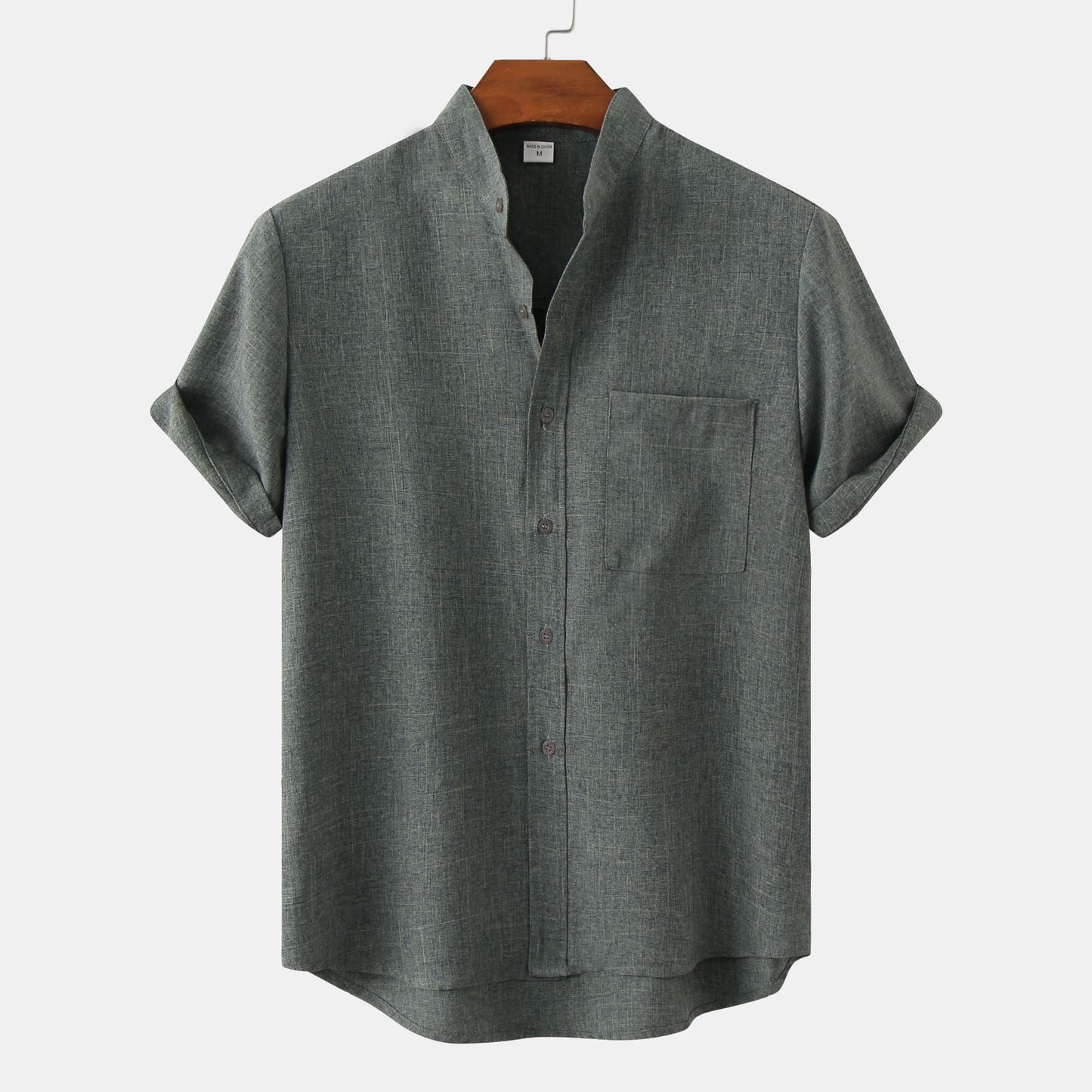 Bastien - Men's short-sleeve linen shirt with a lapel collar