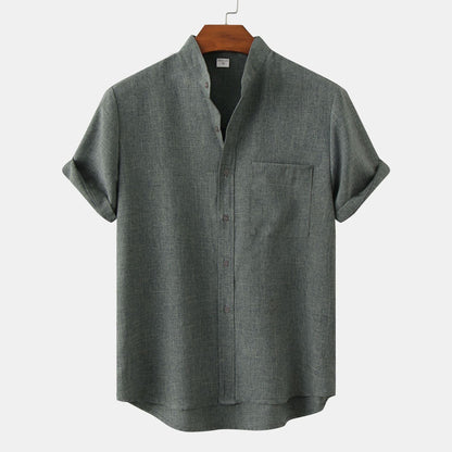 Bastien - Men's short-sleeve linen shirt with a lapel collar