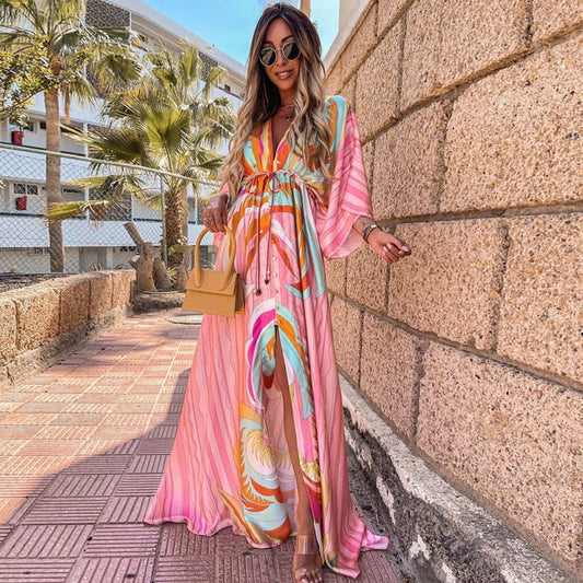Romina - Flowing Maxi Dress with Belt at the Waist