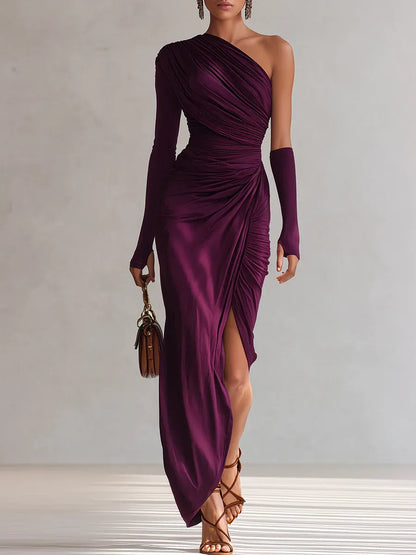 Seraphine – Asymmetrical Maxi Dress with Structured Drapes