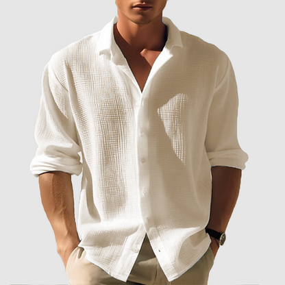 Cedric - Long, plain casual shirt with lapel collar