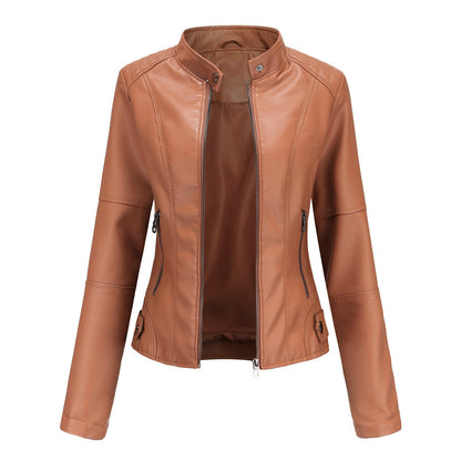 Claudia - Biker leather jacket with raised collar