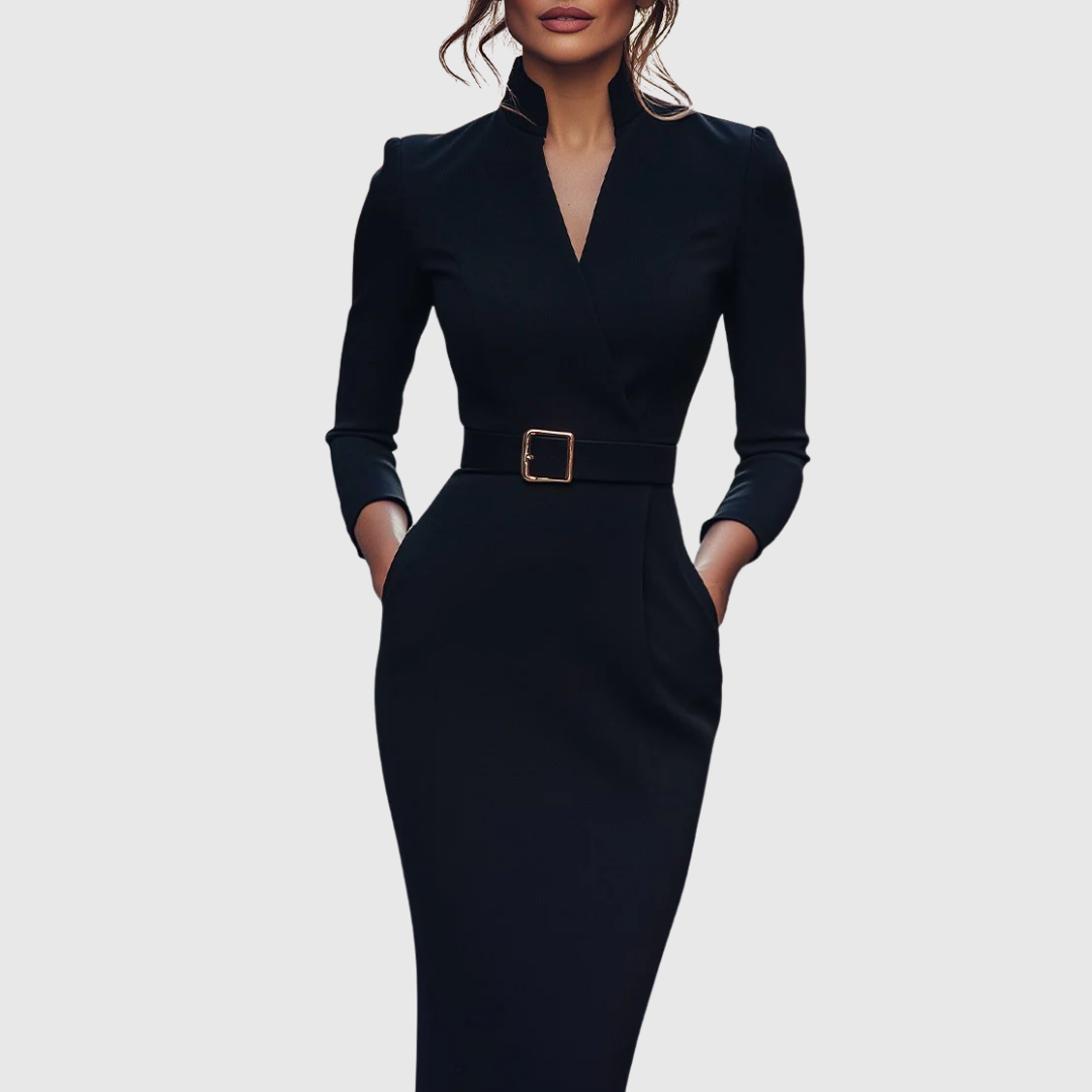 Lara – Stylish Midi Dress with Crossed Collar