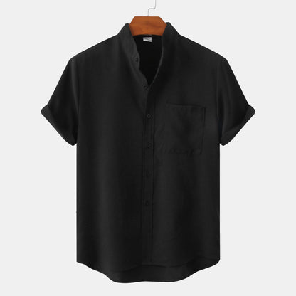 Bastien - Men's short-sleeve linen shirt with a lapel collar