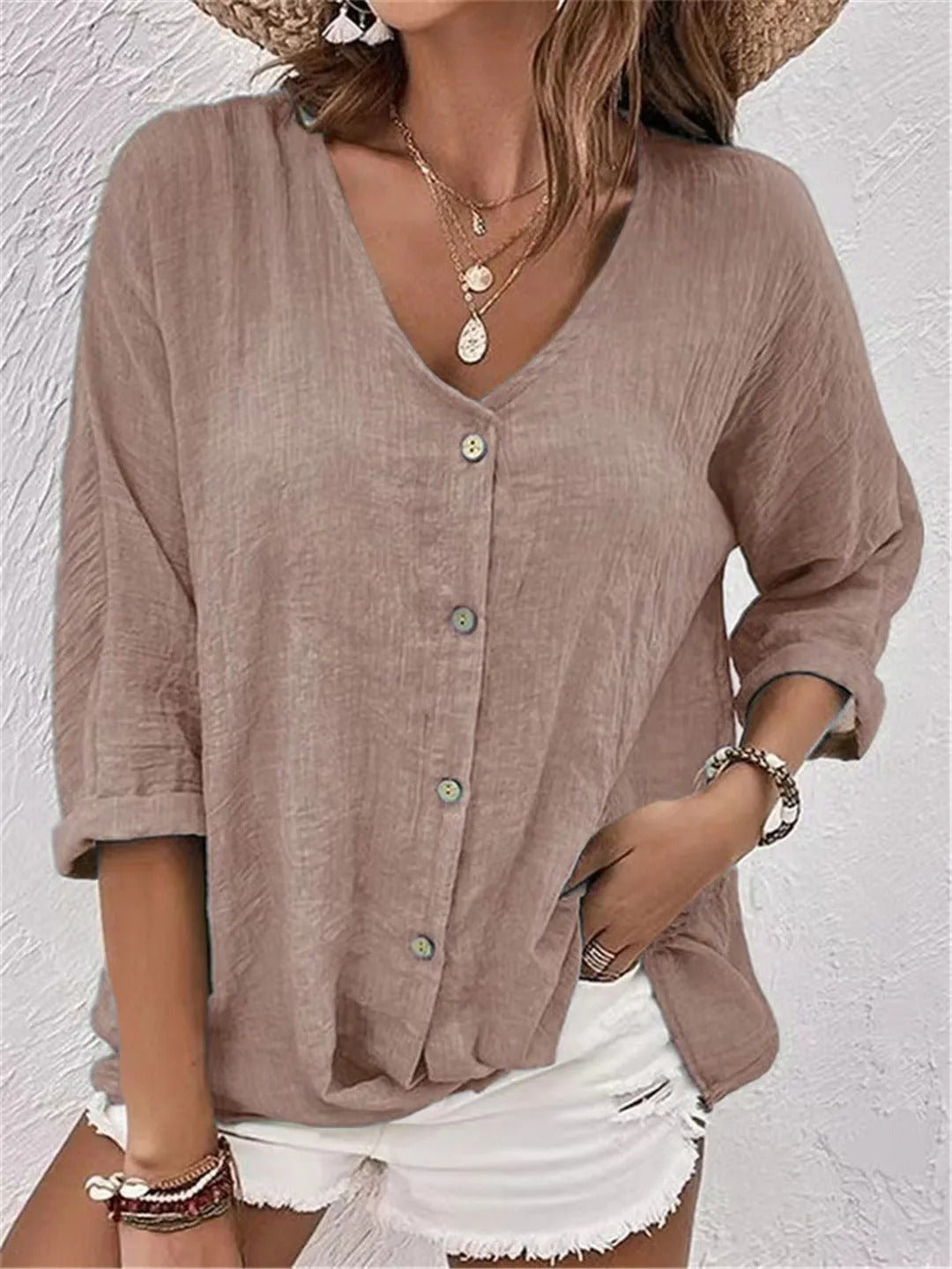 Fayo – Casual V-neck blouse top with buttons