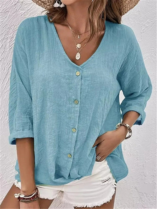 Fayo – Casual V-neck blouse top with buttons