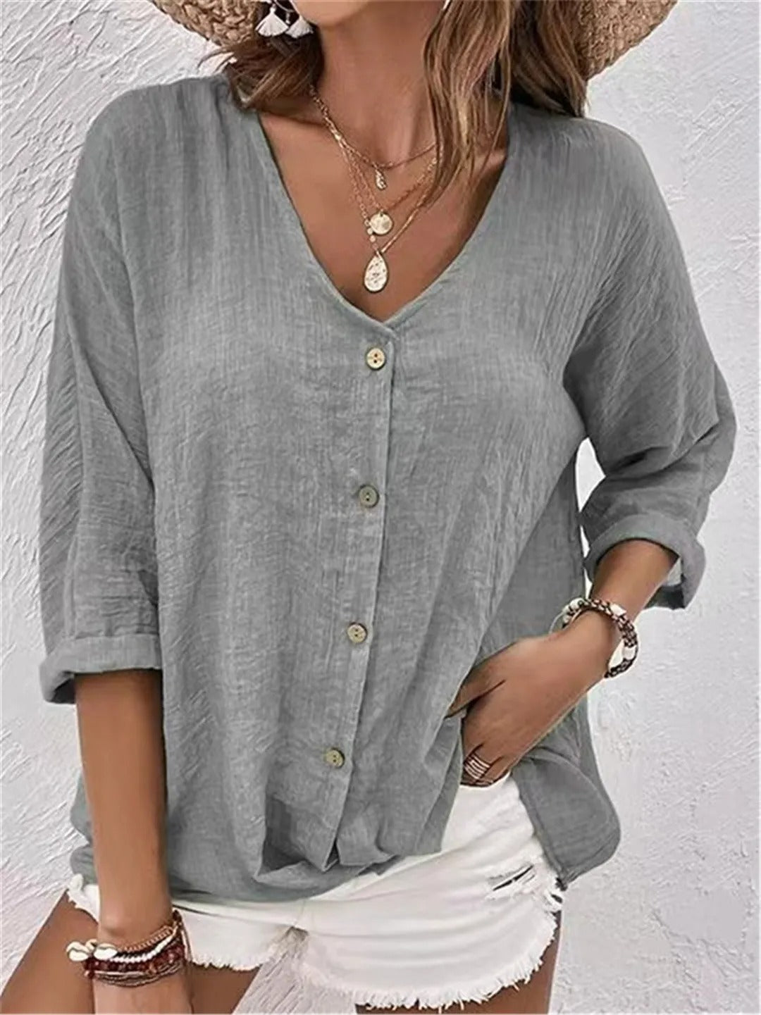 Fayo – Casual V-neck blouse top with buttons