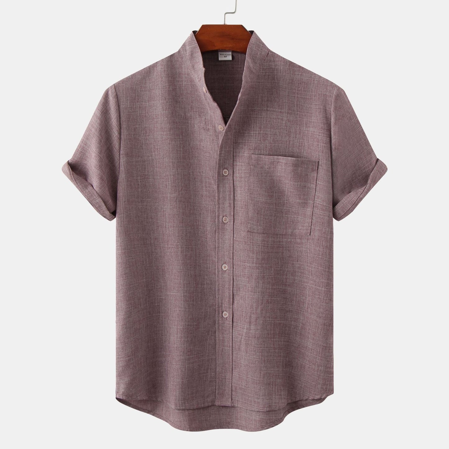 Bastien - Men's short-sleeve linen shirt with a lapel collar