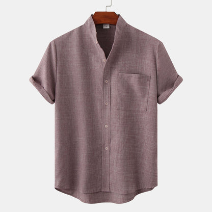 Bastien - Men's short-sleeve linen shirt with a lapel collar