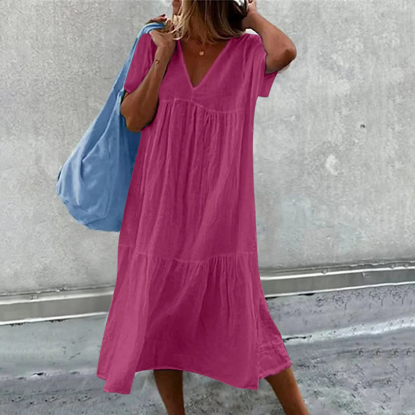 Deanna - Loose V-Neck Dress, Versatile and Comfy