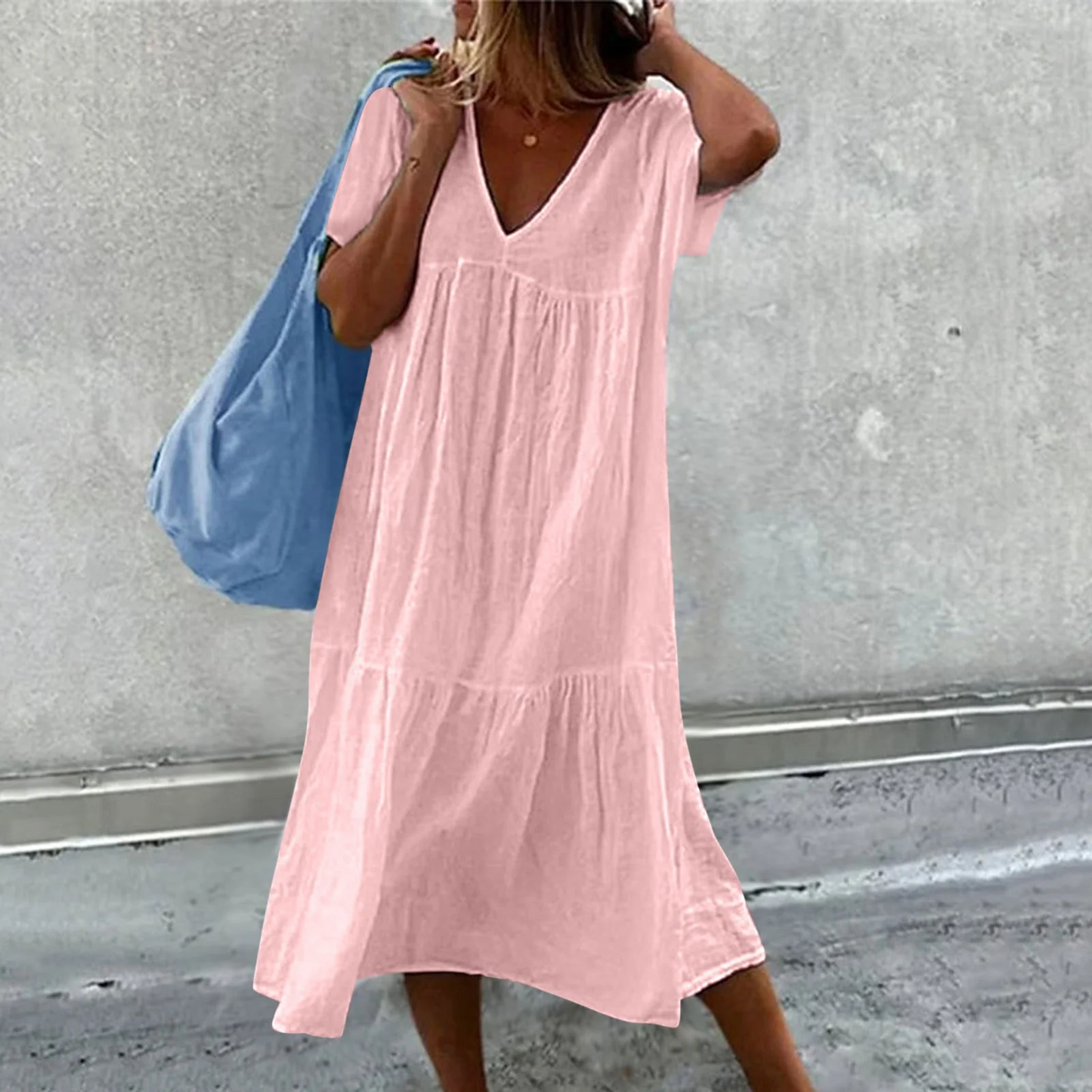 Deanna - Loose V-Neck Dress, Versatile and Comfy
