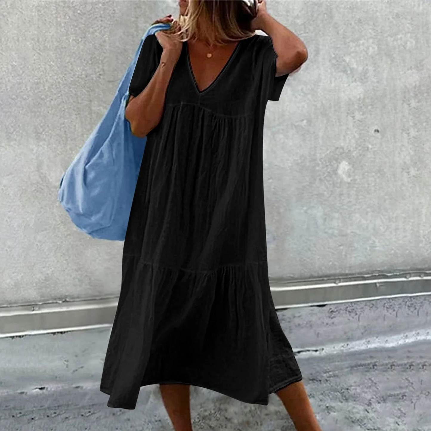 Deanna - Loose V-Neck Dress, Versatile and Comfy