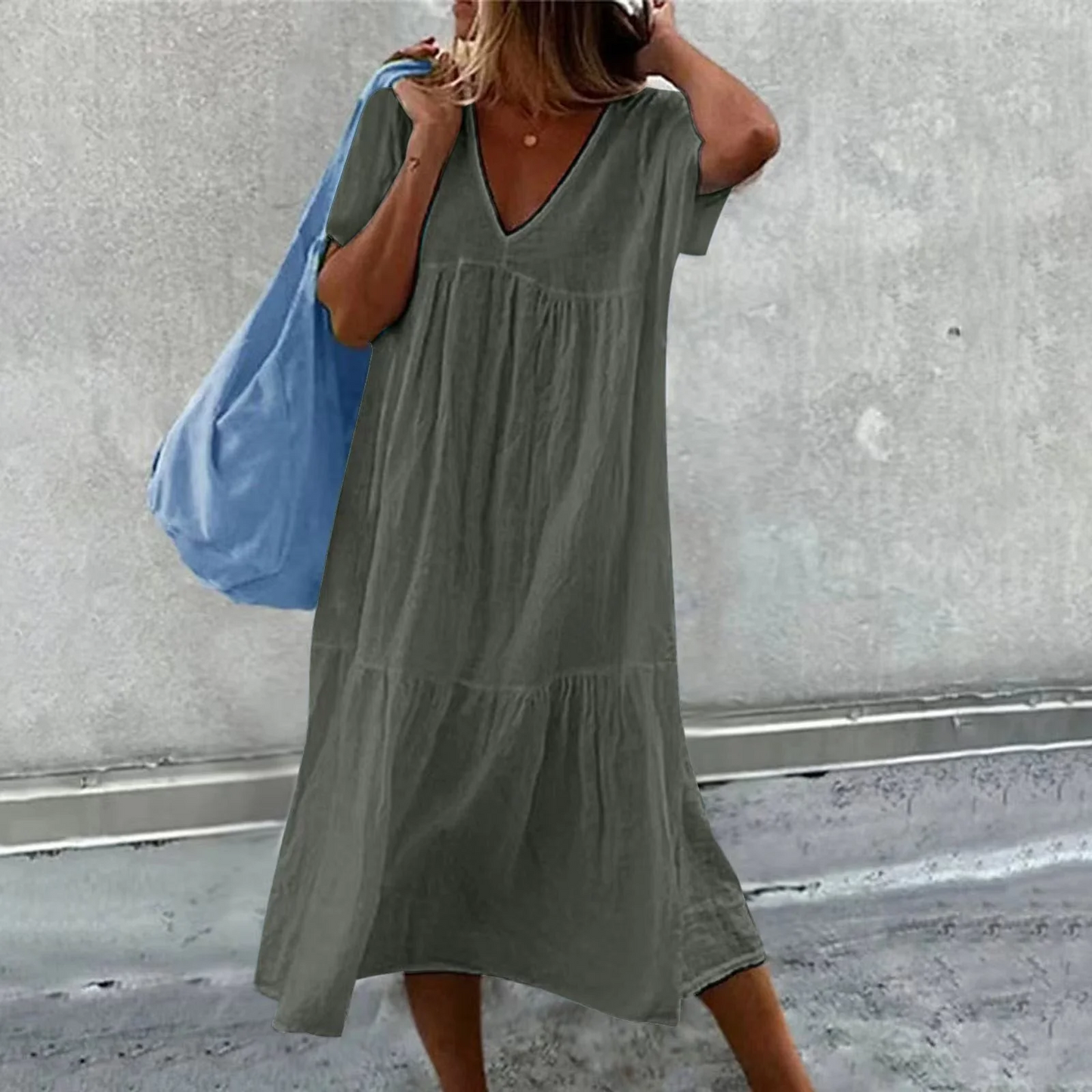 Deanna - Loose V-Neck Dress, Versatile and Comfy