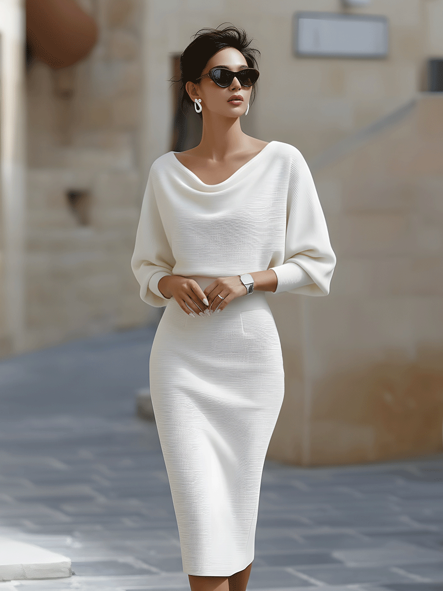 Wendy - Sophisticated Midi Dress with Draped Collar