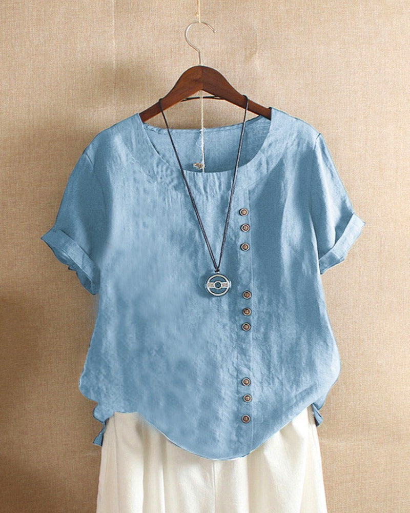 Julianny - Simple blouse with short sleeves and round neck