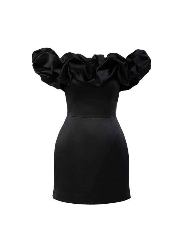 Waverly - Satin Dress with Off-Shoulder Ruffle