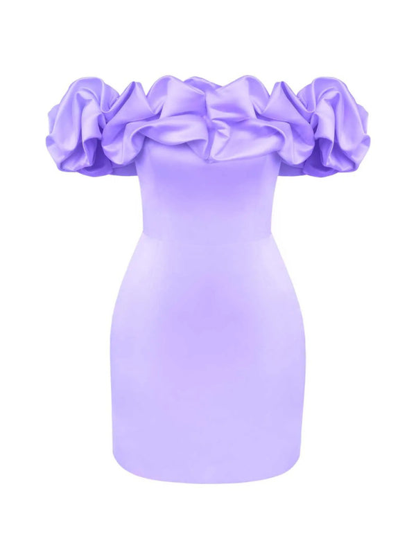 Waverly - Satin Dress with Off-Shoulder Ruffle