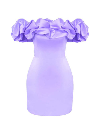 Waverly - Satin Dress with Off-Shoulder Ruffle