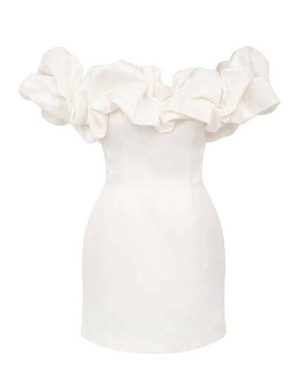 Waverly - Satin Dress with Off-Shoulder Ruffle