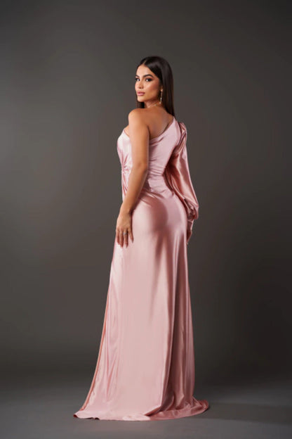 Florence – Satin dress with an elegant and refined single shoulder